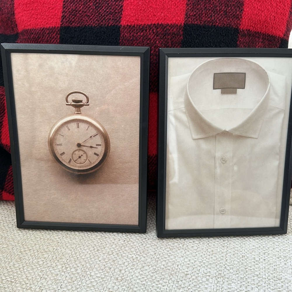 NWOT Black Framed Art Set with Pocket Watch and Shirt